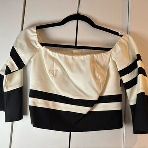 Bardot Off The Shoulder Crop Top 3/4 sleeves black white size 36 Small